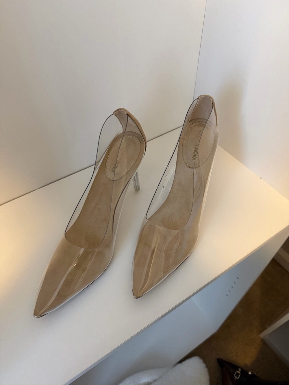 Fashion Nova Clear Nude Pointed Toe Heels Women’s Size 11 NEW
